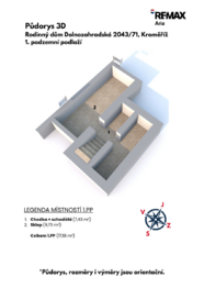 Půdorys 3D - 1.PP - Prodej domu 259 m², Kroměříž