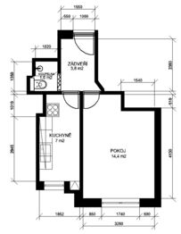 Půdorys bytu - Pronájem bytu 1+1 v osobním vlastnictví 28 m², Brno