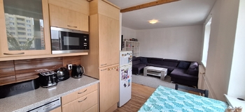 Obývací pokoj s kuchyňským koutem - Prodej bytu 2+kk v osobním vlastnictví 54 m², Jedovnice