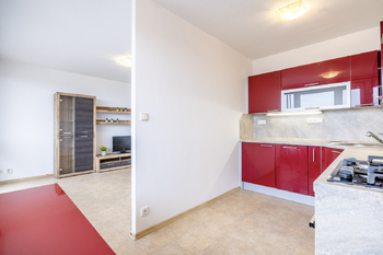 Kuchyně a obývací pokoj - Pronájem bytu 1+1 v osobním vlastnictví 34 m², Praha 4 - Krč