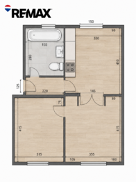 Půdorys - Prodej bytu 2+1 v osobním vlastnictví 46 m², Kyjov