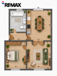 Půdorys - Prodej bytu 2+1 v osobním vlastnictví 46 m², Kyjov