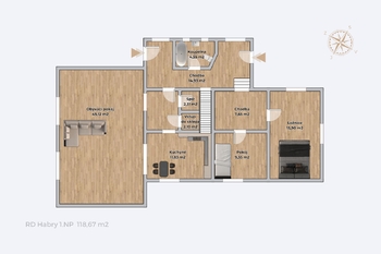 rozložení 1. NP ... - Prodej domu 181 m², Habry