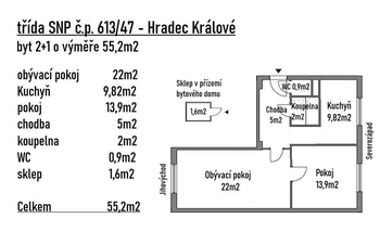 Pronájem bytu 2+1 v družstevním vlastnictví 55 m², Hradec Králové