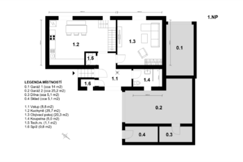 půdorys 1.NP - Prodej domu 123 m², Roztoky