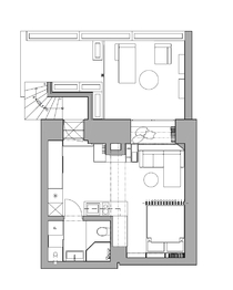 půdorys - Pronájem bytu 1+kk v osobním vlastnictví 28 m², Praha 2 - Nusle