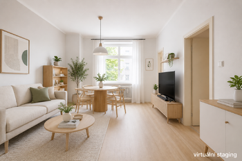 Obývací pokoj vitualizace - Prodej bytu 3+1 v osobním vlastnictví 91 m², Praha 6 - Bubeneč
