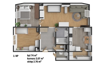 Prodej bytu 3+1 v osobním vlastnictví 74 m², Všeradice