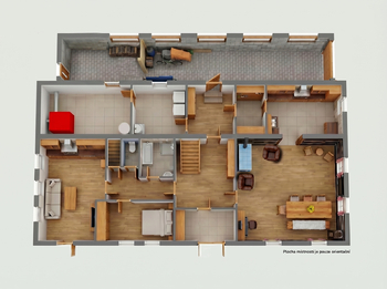 Půdorys spodní patro - Prodej domu 368 m², Benešov u Semil