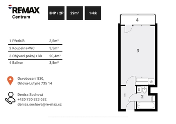 Byt 1+kk | Denisa Sochová | +420 730 823 682 | denisa.sochova@re-max.cz - Pronájem bytu 1+kk v družstevním vlastnictví 29 m², Orlová