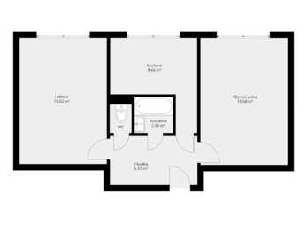 Půdorys neokótovaný - Prodej bytu 2+1 v družstevním vlastnictví 54 m², Praha 10 - Malešice