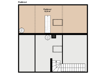 Půdorys podkroví - Prodej bytu 3+kk v osobním vlastnictví 75 m², Kouřim