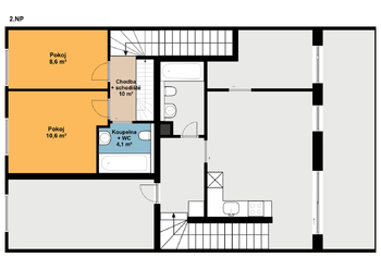 Půdorys 2. NP - Prodej bytu 3+kk v osobním vlastnictví 75 m², Kouřim