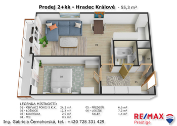 Prodej bytu 2+kk v osobním vlastnictví 55 m², Hradec Králové
