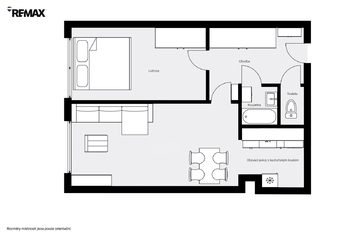 Plánek bytu - Prodej bytu 2+kk v osobním vlastnictví 47 m², Praha 7 - Holešovice