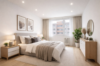 Vizualizace - ložnice - Prodej bytu 2+kk v osobním vlastnictví 47 m², Praha 7 - Holešovice