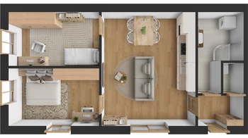 Půdorys bytu - Pronájem bytu 3+kk v osobním vlastnictví 51 m², Hradec Králové