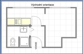 Půdorys - Pronájem bytu 1+kk v osobním vlastnictví 20 m², Praha 4 - Záběhlice