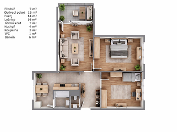 Půdorys - Prodej bytu 3+1 v osobním vlastnictví 68 m², Horšovský Týn