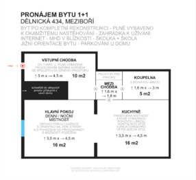 Pronájem bytu 1+1 v osobním vlastnictví 60 m², Meziboří