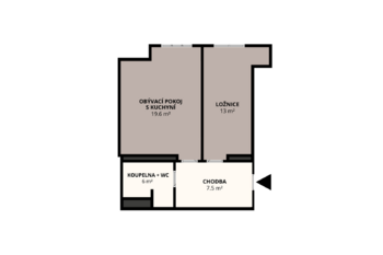 Půdorys - Pronájem bytu 2+kk v osobním vlastnictví 46 m², Praha 4 - Nusle