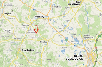 Mapa lokality - Prodej pozemku 1073 m², Strunkovice nad Blanicí