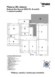 Půdorys 2D 1.NP s kótami - Prodej domu 242 m², Kroměříž