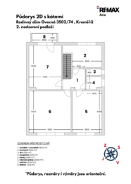 Půdorys 2D 2.NP s kótami - Prodej domu 242 m², Kroměříž
