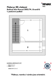 Půdorys 2D 1.PP s kótami - Prodej domu 242 m², Kroměříž
