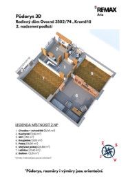 Půdorys 3D 2.NP - Prodej domu 242 m², Kroměříž