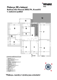 Půdorys 2D 1.NP s kótami - Prodej domu 200 m², Kroměříž