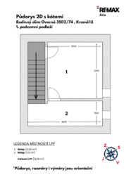 Půdorys 2D 1.PP s kótami - Prodej domu 200 m², Kroměříž