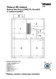 Půdorys 2D 2.NP s kótami - Prodej domu 200 m², Kroměříž