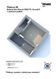 Půdorys 3D 1.PP - Prodej domu 200 m², Kroměříž