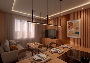 obývací pokoj -  VIZUALIZACE budoucího možného stavu - Prodej bytu 2+kk v osobním vlastnictví 46 m², Praha 8 - Karlín 