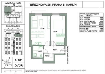 půdorys bytu - Prodej bytu 2+kk v osobním vlastnictví 46 m², Praha 8 - Karlín