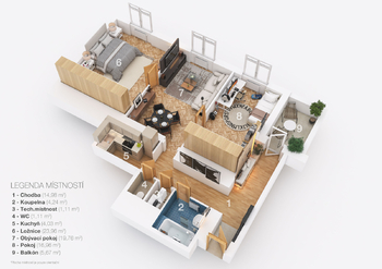 3půdorysD  - Prodej bytu 3+kk v osobním vlastnictví 96 m², Praha 4 - Nusle 