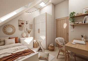 ložnice 2 - VIZUALIZACE budoucího možného stavu - Prodej bytu 4+kk v osobním vlastnictví 86 m², Praha 8 - Karlín