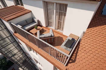 terasa 8,4 m2 - VIZUALIZACE  - Prodej bytu 4+kk v osobním vlastnictví 86 m², Praha 8 - Karlín