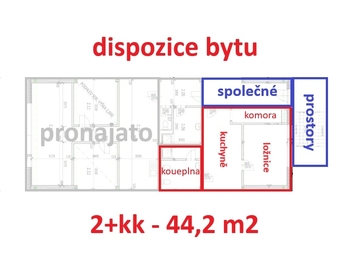 rozložení bytu ... - Pronájem bytu 2+kk v osobním vlastnictví 44 m², Oudoleň