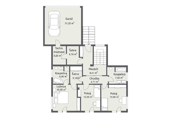 půdorys 2.NP - Prodej domu 220 m², Hrusice