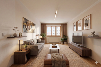 vizualizace zrekonstruovaného obývacího pokoje - Prodej bytu 2+1 v družstevním vlastnictví 52 m², Semily