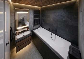 koupelna -  VIZUALIZACE budoucího možného stavu - Prodej bytu 2+kk v osobním vlastnictví 46 m², Praha 8 - Karlín