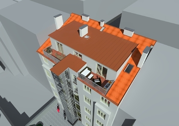 pohled na dům ze dvora - VIZUALIZACE - Prodej bytu 2+kk v osobním vlastnictví 46 m², Praha 8 - Karlín