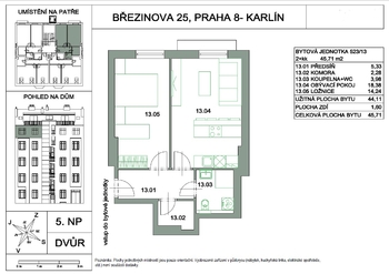 půdorys bytu - Prodej bytu 2+kk v osobním vlastnictví 46 m², Praha 8 - Karlín