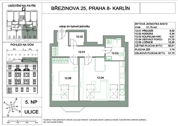 půdorys bytu - Prodej bytu 2+kk v osobním vlastnictví 52 m², Praha 8 - Karlín