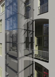 pohled na dům ze dvora - VIZUALIZACE - Prodej bytu 2+kk v osobním vlastnictví 52 m², Praha 8 - Karlín