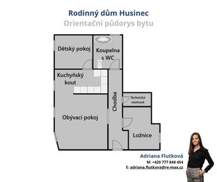 Orientační půdorys domu - Prodej domu 65 m², Husinec