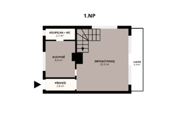 Půdorys 1NP - Prodej chaty / chalupy 78 m², Klučenice
