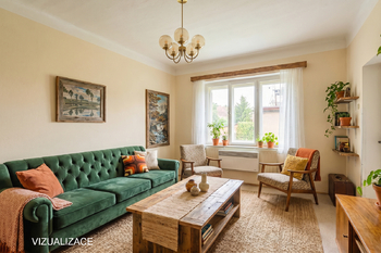 Vizualizace obývacího pokoje - Prodej domu 70 m², Chrášťany